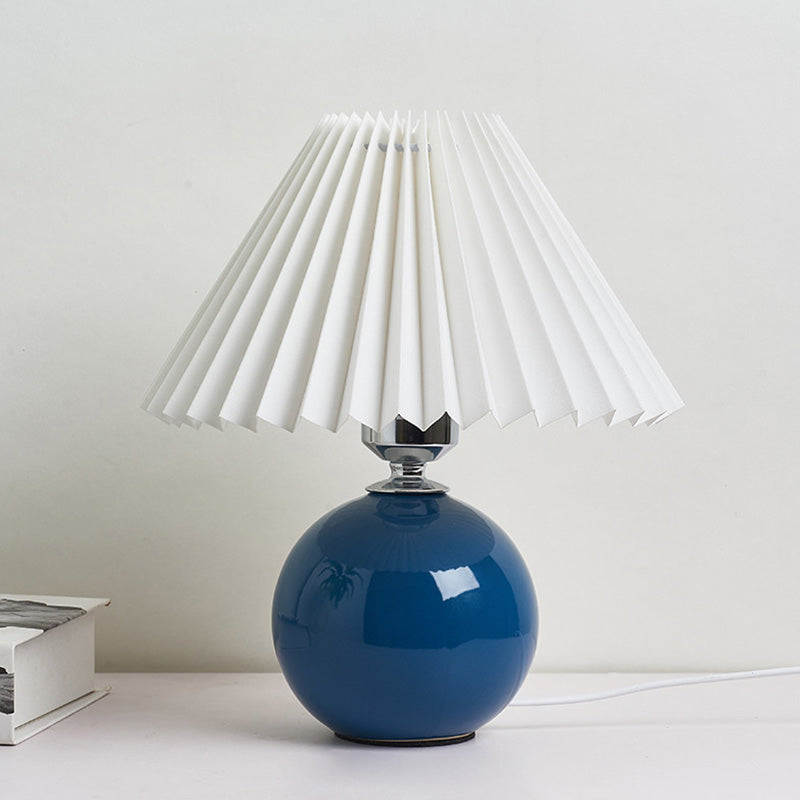 Globe Bedside Table Lamp Ceramic Modern Nightstand Lighting with Conical Pleated Shade Sky Blue C Clearhalo 'Lamps' 'Table Lamps' Lighting' 2064494