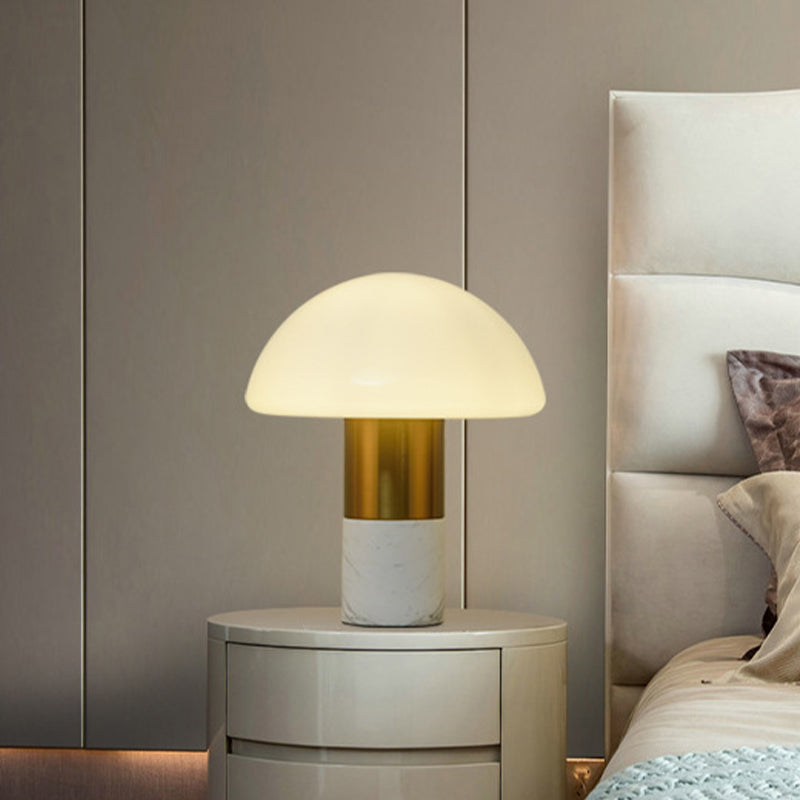 Contemporary 1 Head Small Desk Lamp with White/Green Dome and Milky Glass Shade