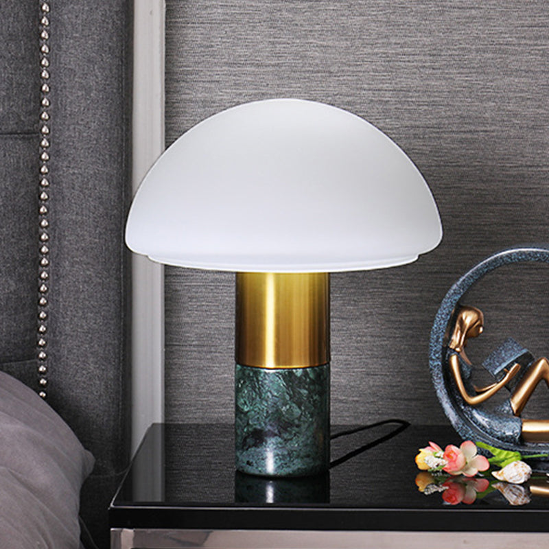Contemporary 1 Head Small Desk Lamp with White/Green Dome and Milky Glass Shade