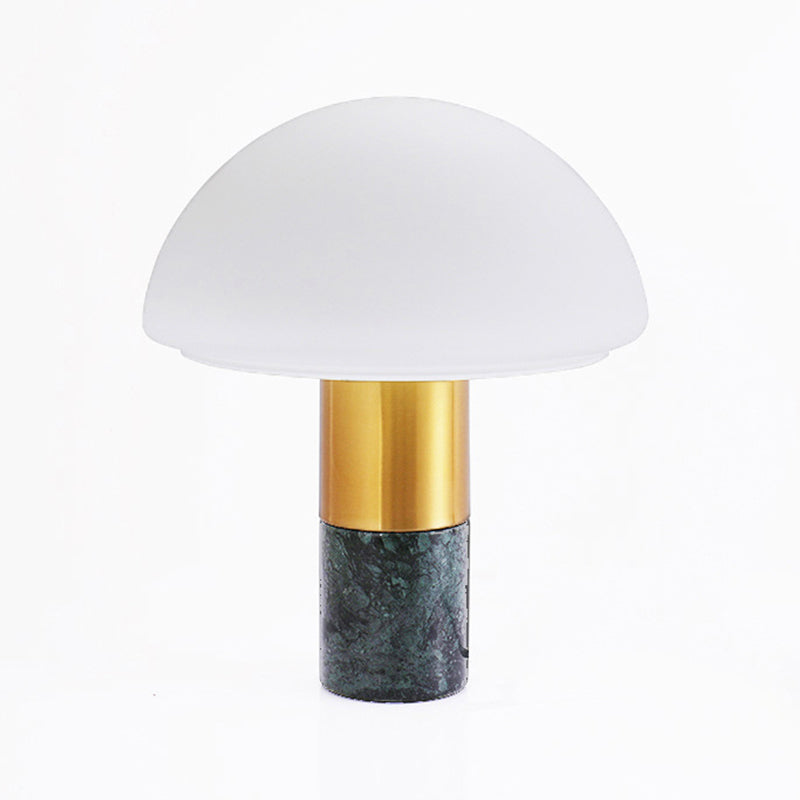 Contemporary 1 Head Small Desk Lamp with White/Green Dome and Milky Glass Shade