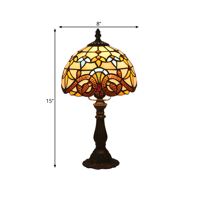Tiffany Table Lamp with Bowl-Shaped Stained Art Glass in Yellow/Blue and Baluster - 15" Length, 8" Width, 15 Inch & Under Height