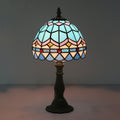 Tiffany Table Lamp with Bowl-Shaped Stained Art Glass in Yellow/Blue and Baluster - 15" Length, 8" Width, 15 Inch & Under Height