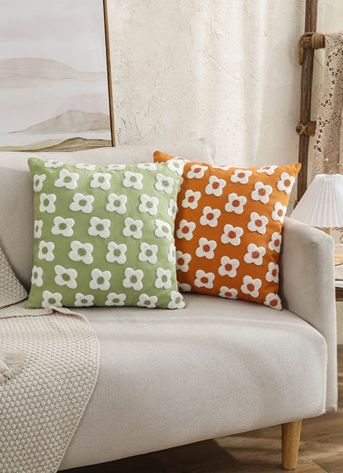 Premium Lumbar Pillow Cover with Embroidered Floral Design