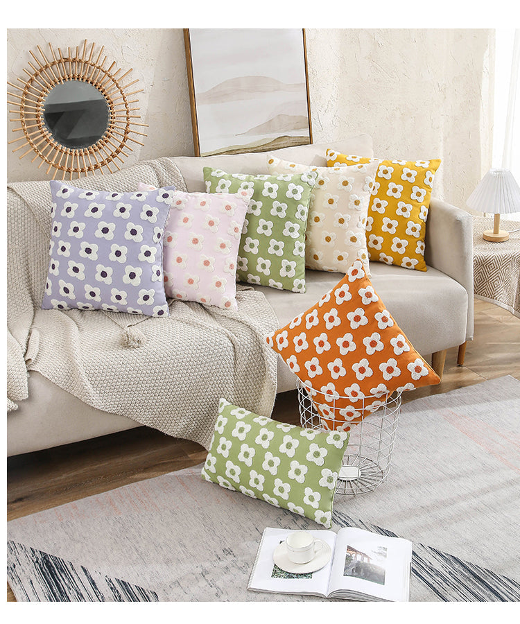 Premium Lumbar Pillow Cover with Embroidered Floral Design