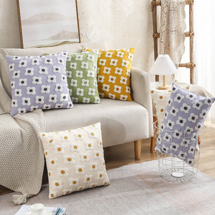 Premium Lumbar Pillow Cover with Embroidered Floral Design