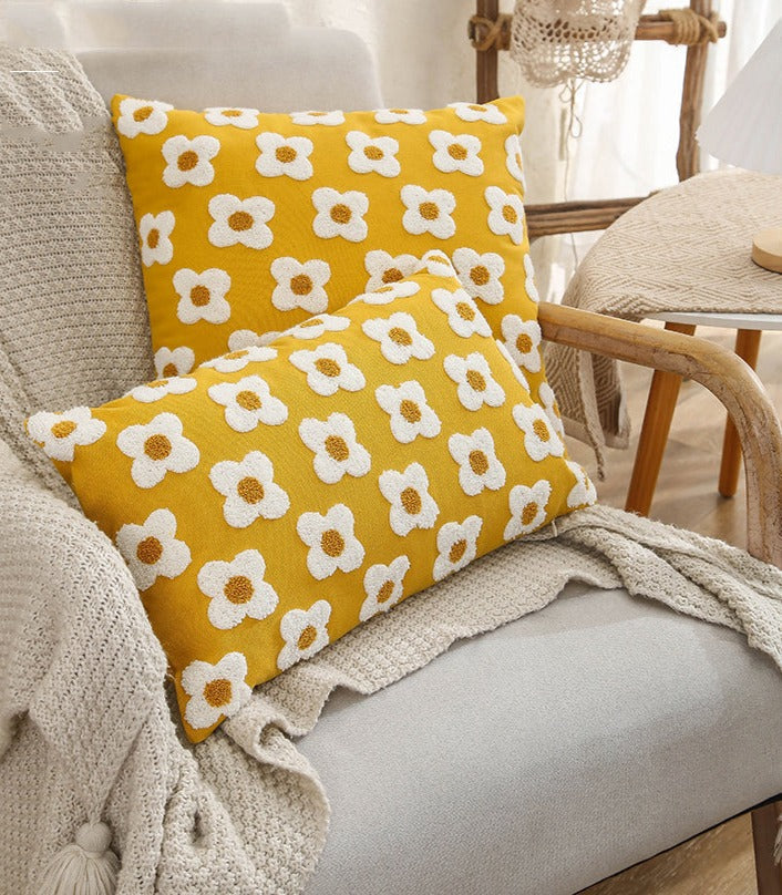 Premium Lumbar Pillow Cover with Embroidered Floral Design