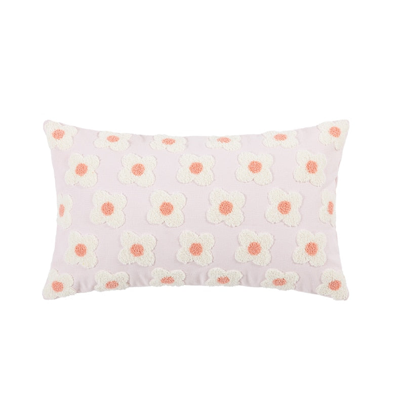 Premium Lumbar Pillow Cover with Embroidered Floral Design