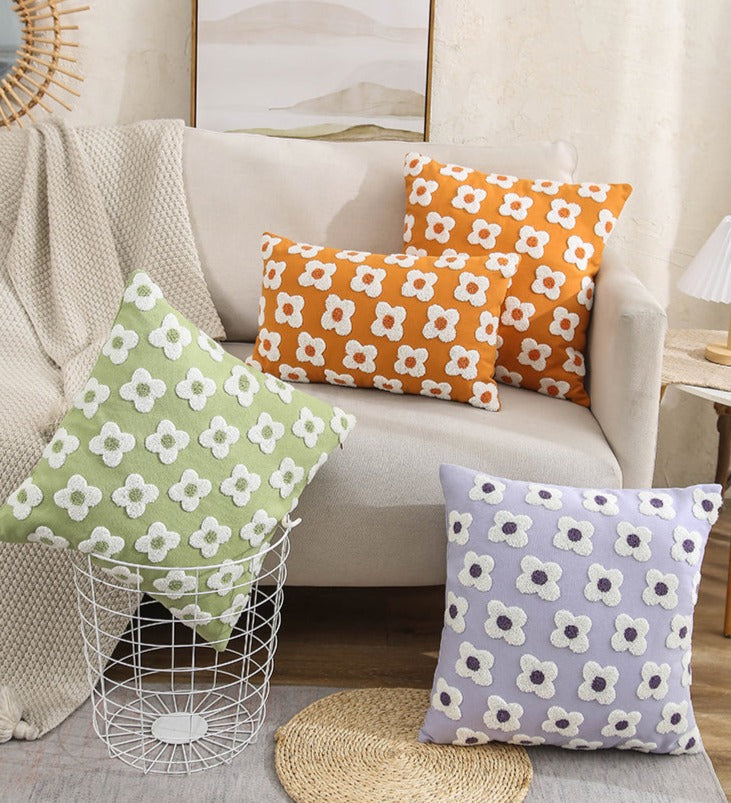 Premium Lumbar Pillow Cover with Embroidered Floral Design