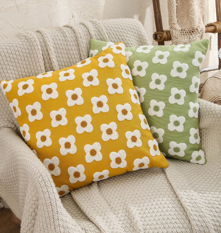 Premium Lumbar Pillow Cover with Embroidered Floral Design