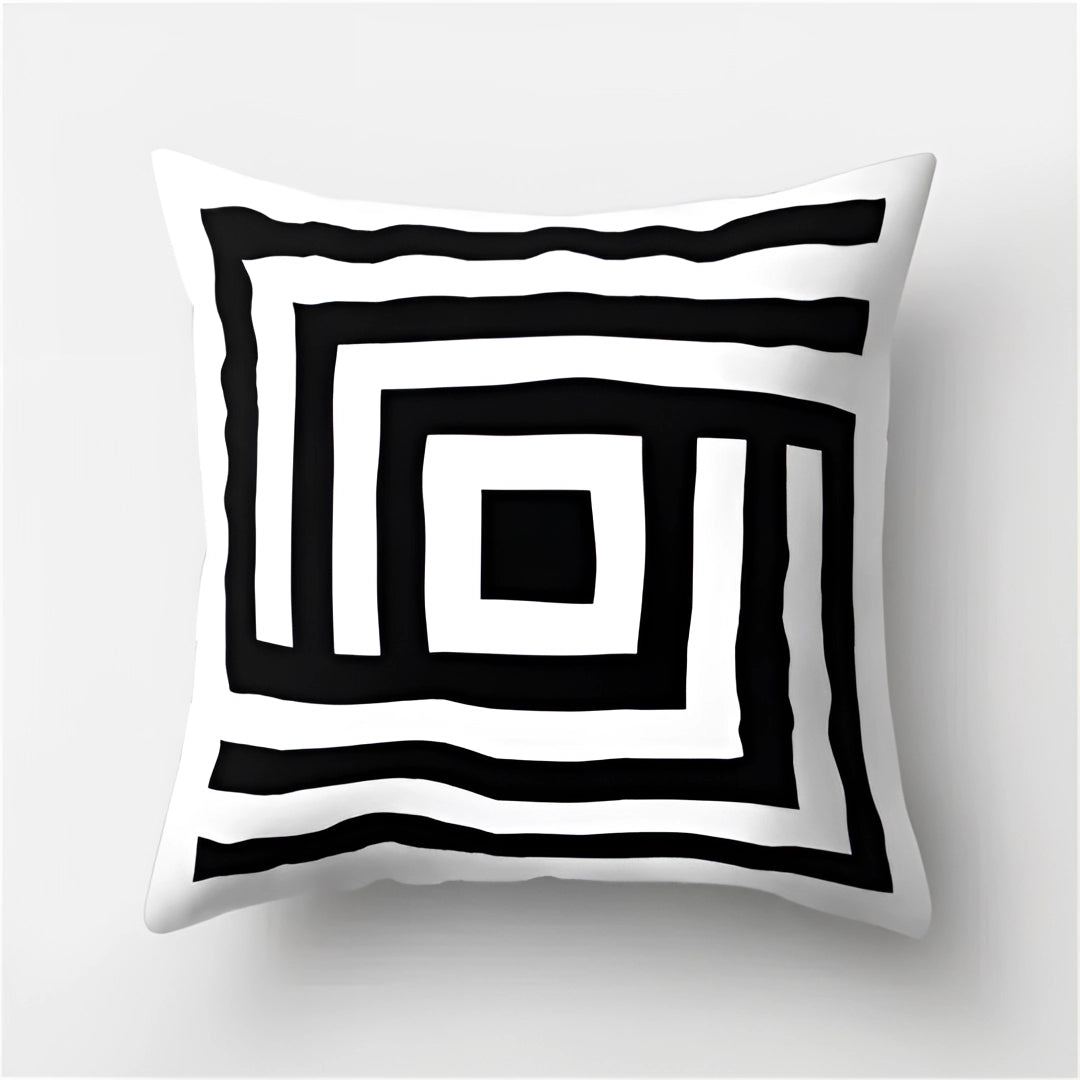 Geometric Black & White Pillow - Modern Abstract Cushion Decor