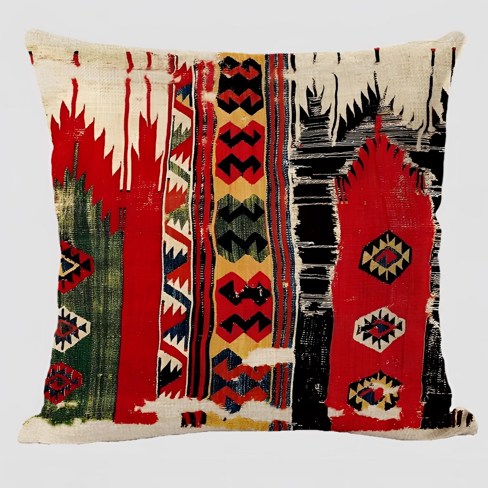 Handwoven Kilim cushion featuring an ethnic bohemian pattern with vibrant electric blue accents, perfect for adding a southwestern decor touch in a rectangular shape.