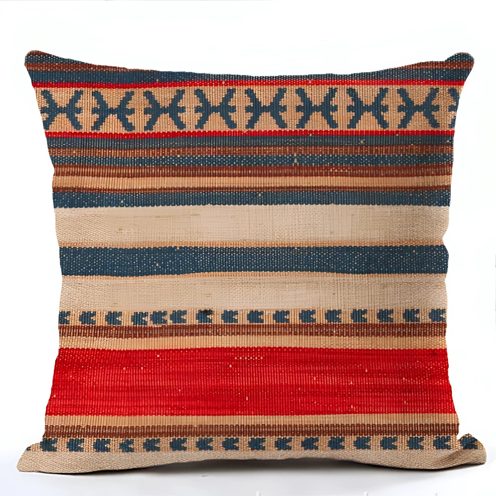Handwoven Kilim cushion in Style 13, featuring an ethnic bohemian pattern in shades of carmine, perfectly suited for Southwestern decor. The rectangular pillow showcases intricate textile designs, making it an ideal fashion accessory for adding warmth and style to any space.