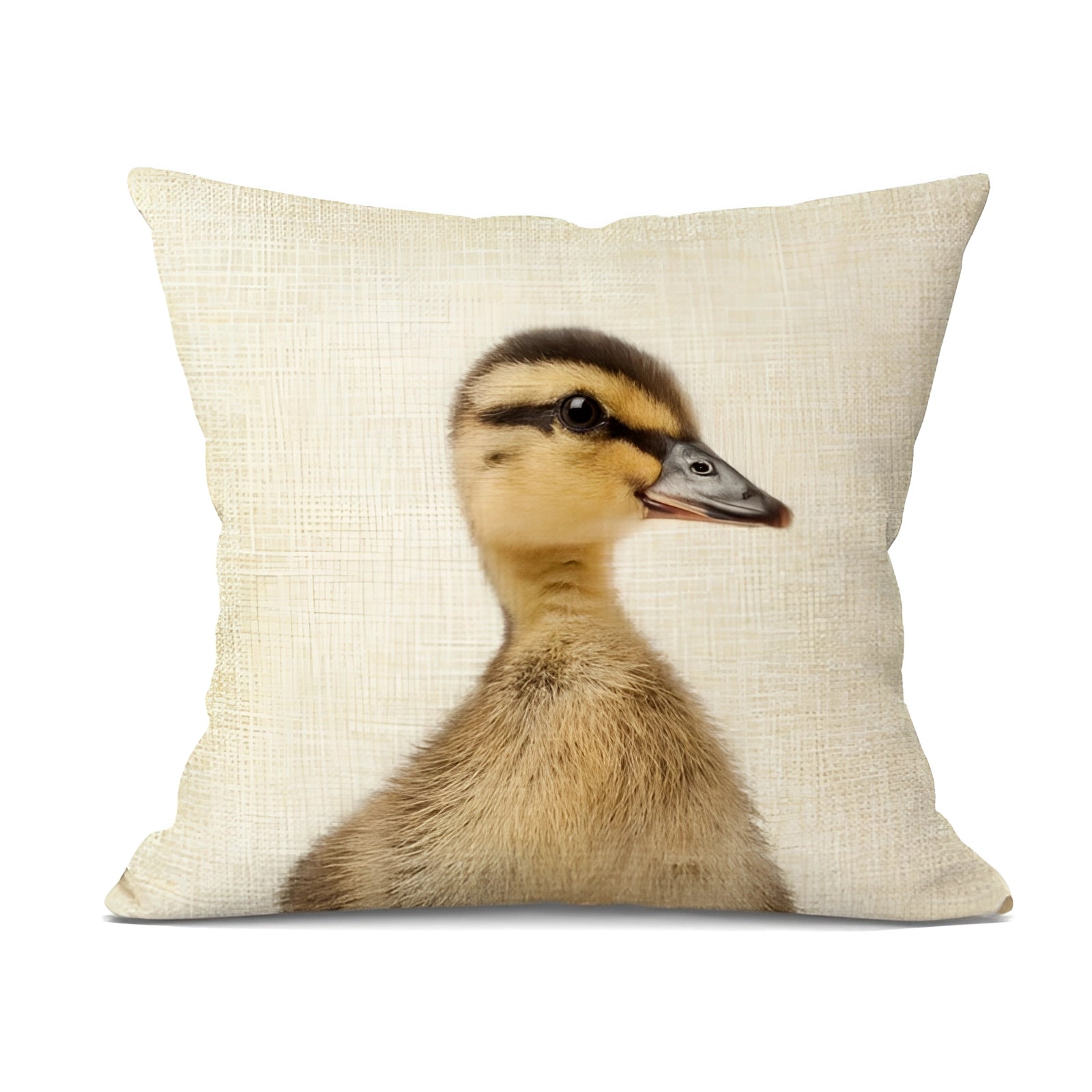 Realistic owl throw pillow featuring detailed bird-themed design with prominent beak, feathers, and a beige color palette, perfect for home decor.