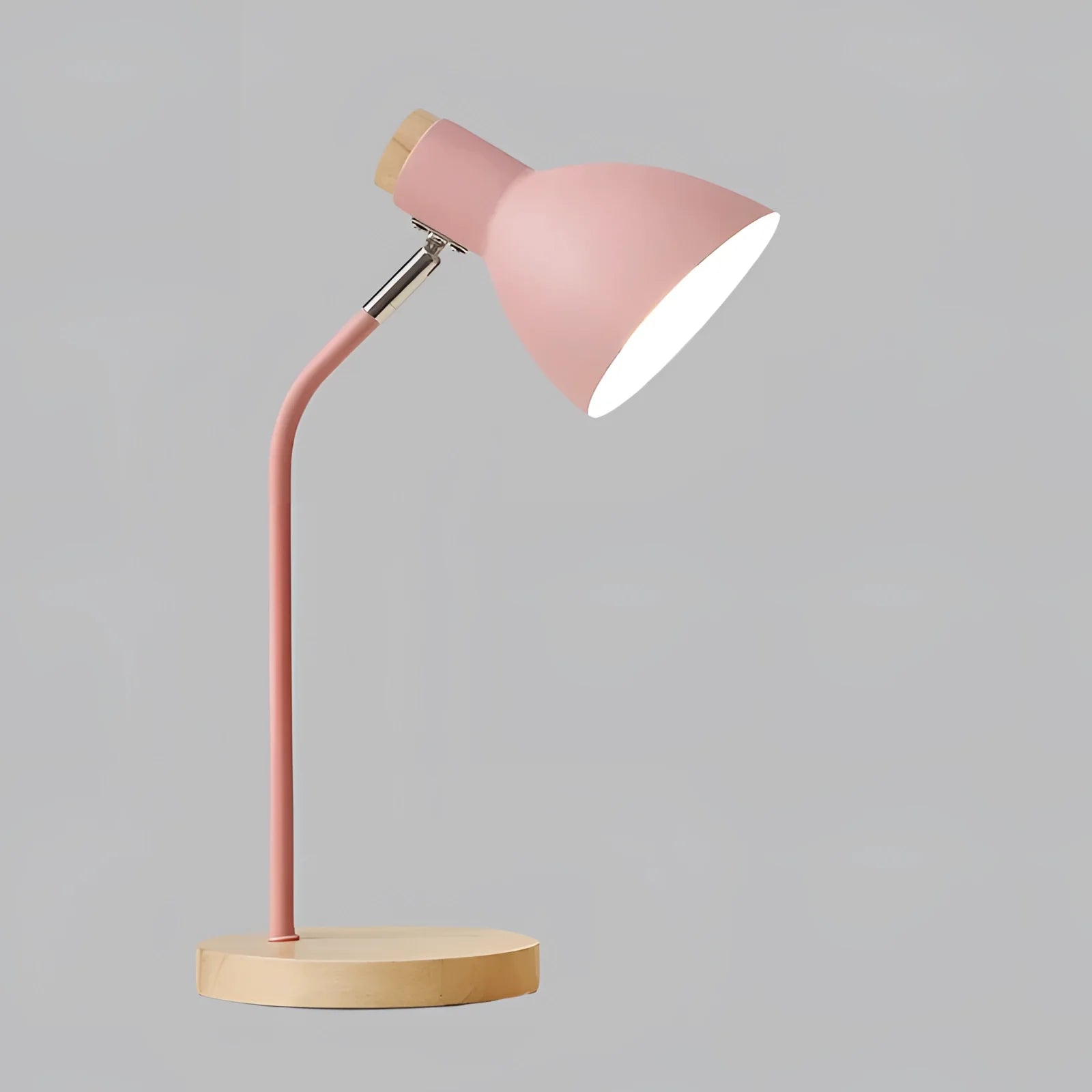 Scandinavian Pastel Pink Desk Lamp - Adjustable Wooden Base