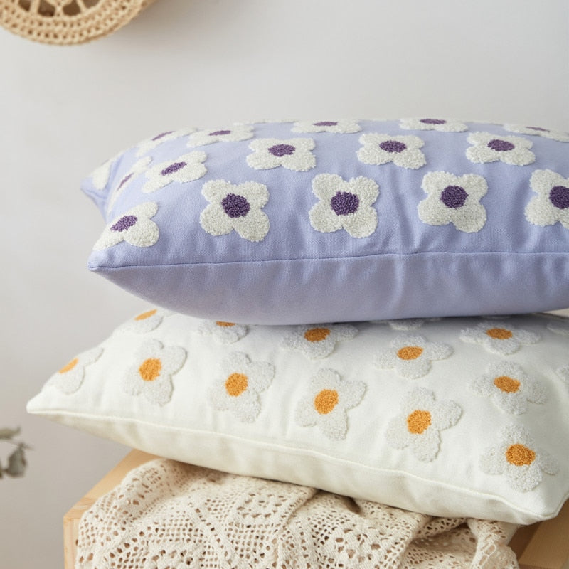 Premium Lumbar Pillow Cover with Embroidered Floral Design