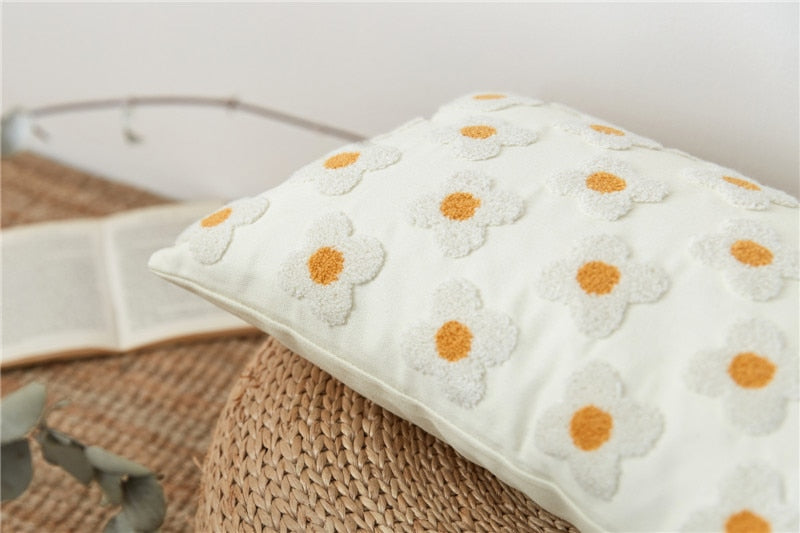 Premium Lumbar Pillow Cover with Embroidered Floral Design
